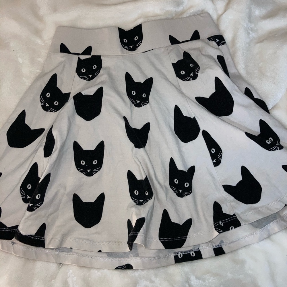 Cat print zip up skater skirt
